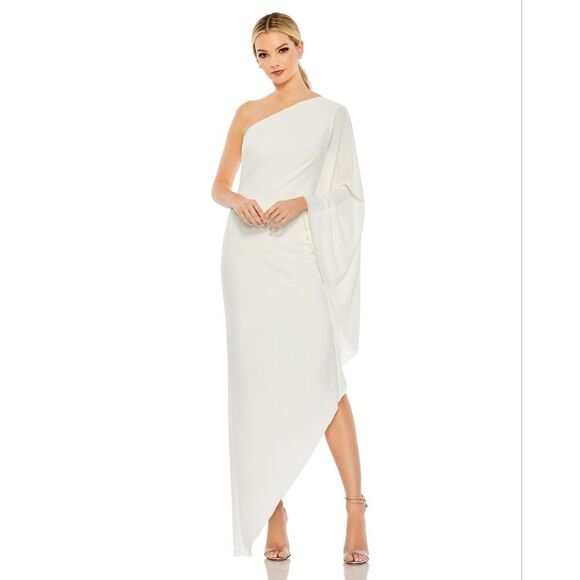 IEENA for Mac Duggal One Shoulder Asymmetrical Hem Tunic Dress White Sz 12 NWT